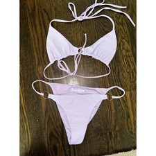 Frankie's Bikinis purple lilac ribbed bikini set with rings picture