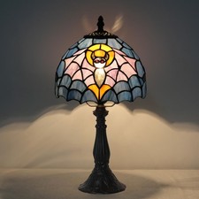 Vintage Tiffany Style Gothic Bat Stained Glass Table Lamp 8