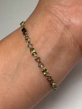 10K Yellow Gold Peridot Heart Infinity Link Bracelet August Birthstone 7.1in picture