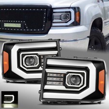 For 2007-2013 GMC Sierra Black DRL LED Tube/LED Signal Dual Projector Headlights picture