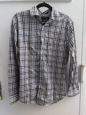 Nordstrom Men's Checked Dress Shirt Trim Fit Cotton  Blue Brown White  picture