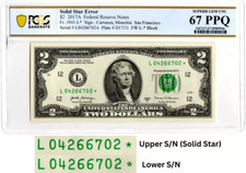 2017A Star $2 Two Dollar PCGS Graded Gem 67PPQ SOLID/FILLED STAR Error Note RARE picture