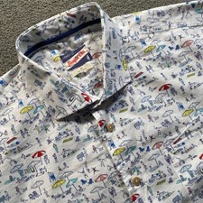 johnnie-O Hangin Out Mens XL Where's Jo Beach Print Short Sleeve Button Up Shirt picture