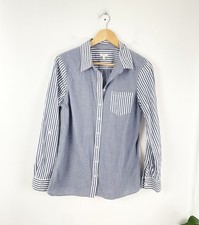 Talbots M Blue White Stripe Button Up Long Sleeve Blouse Women’s Medium picture