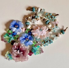 2 Strings of Lovely Helen Simon Lampwork Glass Beads Matte Finish Pastel Colors picture