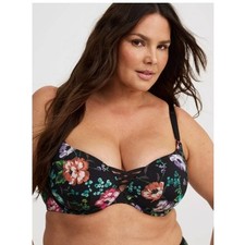 Torrid XO Plunge Push-Up Bra 50C Black Floral 360 Back Smoothing Underwire NEW picture