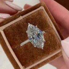 3.0CT Marquise Cut Lab Created Diamond Engagement Ring 14K White Gold Plated picture