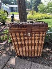 Vintage Wicker Picnic Basket Purse Green Gingham Lined Shoulder Bag Cottagecore picture
