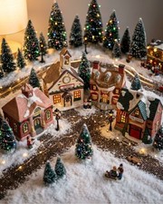 Vintage - Liberty Bell Hand Painted Christmas Village Set - Holiday Decor - 4 pc picture