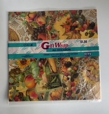 Vtg NOS Cleo Greetings Thanksgiving Corn Harvest Fall Gift Wrap Paper Ephemera picture