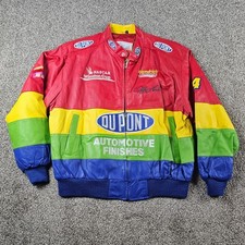 Vintage Jeff Gordon Jacket Mens XL Rainbow Leather DuPont EXCELLED Deadstock picture