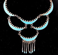 NATIVE AMERICAN TURQUOISE INLAY NECKLACE Wonderful 3 Tiers Zuni 50 grams picture