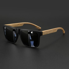 Men Women Bamboo Wood Polarized Square Sunglasses Wooden Temple Glasses New picture