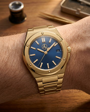 Classic Automatic Watch Aureus Nova Gold 40mm Dial Date Stainless Steel Vintage picture