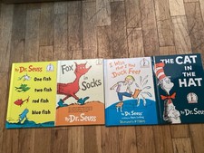 VTG Dr. Seuss Beginner Books Lot 4 HC Illus: One Fish Two Fish, Fox in Socks picture