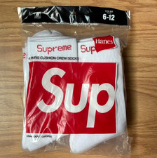 Supreme X Hanes Crew Socks - White, Pack of 4, Size 6-12- Fast Shipping picture