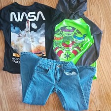 NASA Graphic Tee Size L + TMNT Hooded Top + Faded Glory Denim Jeans Mixed Lot picture