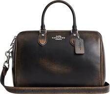 COACH Rowan Large Satchel Bag in Loved Leather CFO52 SVPMZ Black Brown picture