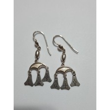 Vintage 925 Sterling Silver Tribal Fan Dangle Hook Earrings Southwest Style picture