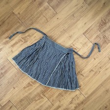 Vintage 80s Striped Navy and Grey Wrap Around Tie at Waist Women's Skirt picture