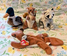 Ty Beanie Baby Woodland Wildlife Lot of 4 Sly Bandito Nuts Jake picture