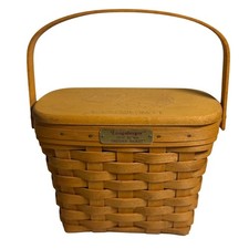 VTG Longaberger Dresden Basket 1994 Edition Wood Lid Woven Picnic Decor Brown picture