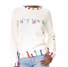 Mira Mikati White/Multicolor Knit Embroidered Crewneck Pullover Sweater size 34 picture