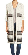 DEX 1963 Duster Cardigan Open Front Size XS Beige Gray Long Combo Knit picture