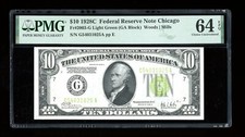 DBR scarce 1928-C $10 LGS FRN Chicago Fr. 2003-Glgs PMG 64 EPQ Serial G54031025A picture