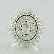 14x10mm Oval Semi Mount Ring 925 Sterling Silver Sunburst Double Halo Ring picture