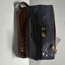 Samantha Brown Bravo Blue/Camel Croc Zip Makeup Bag S2288-40-TCO picture
