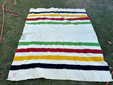 VTG 1920s 30s RED LABEL Hudson's Bay Company Striped Wool 72X90 blanket  picture