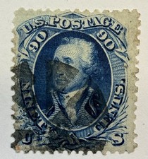 US #72b 1861 90c dark blue Wash., Used/reperfed rt.&bottom rows; $950 SCV picture