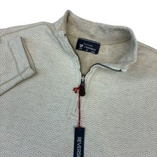 New Cremieux Reversible Qtr Zip Mens M Beige Herringbone Pullover Sweater NWT picture