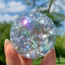 176G Natural Titanium Rainbow Quartz sphere Crystal ball Healing picture