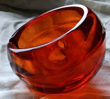 Vintage Viking Glass Orb Ashtray MCM Persimmon 4