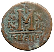 MAURICE TIBERIUS 582-602 Ancient Byzantine Coin Antioch Anno XIII M 40 Nummi 28m picture