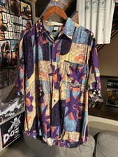 Marc Daniels Geometric psychedelic Button-Up Shirt 100% Rayon Multicolor Men's L picture