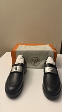 Hermes Hot Loafers Black Calfskin Leather Palladium Silver Kelly Buckle 36 5.5 picture