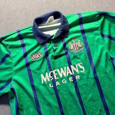 Vintage Newcastle United Asics 1993-95 Away Jersey McEwan's Lager Green XXL Mens picture