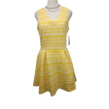 Copper Key Yellow White Striped V-Neck Fit & Flare Sleeveless Dress Small NEW picture