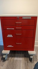 Medline / Waterloo Red 4-Drawer Locking Medical Cart w/ Push Handle & Key picture