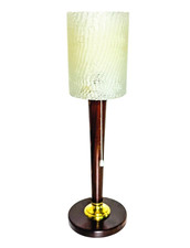 Vintage French Desk Lamp 1960s Wood Brass Textured Plexiglass Shade picture