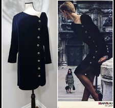 VINTAGE YVES SAINT LAURENT DARK NAVY VELVET DRESS FW 1983 picture