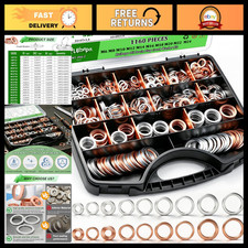 1160PCS Oil Drain Plug Crush Washer Kit - 18 Sizes Aluminum & Copper Gaskets, M6 picture