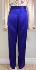 Vintage St John Evening Marie Gray 10 Purple 100% Silk Straight Leg Pants USA picture
