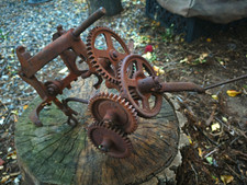 Vintage Original Cast Iron Hand Crank Geared Drill Clamp-On Tool picture