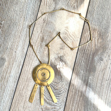 Vintage Signed Les Bernard Rare Species Hammered Gold Tone Brutalist Necklace picture
