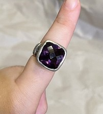 Vintage Marsala Modernist Black Faceted Amethyst 925 Sterling Nugget Ring Sz 7 picture