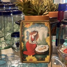 Vintage 1997 Stained Glass & Brass Angel/Baby  Box Hand Crafted Mexico A18. picture